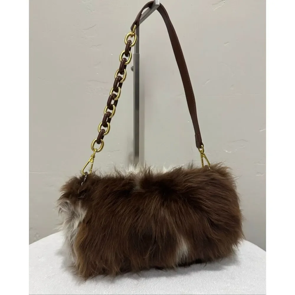 Handmade Real Natural Shearling Leather Barrel Bag/Shoulder Bag/Crossbody